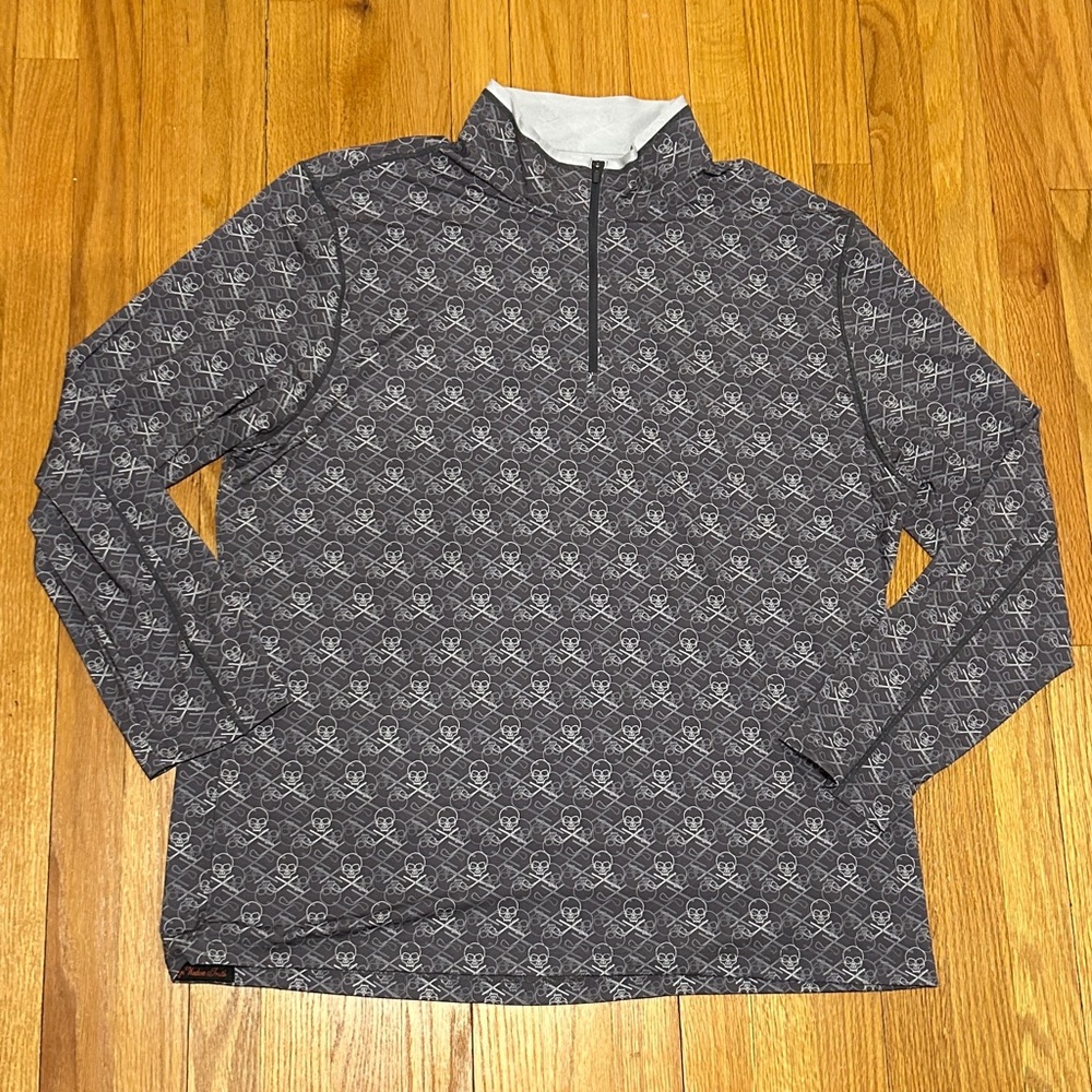 Robert Graham Men Size 2XL Iron Skull Grey Classic Fit Golf 1/4 Zip Pullover Top